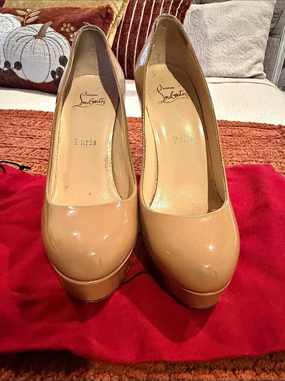 Christian Louboutin Rolando 120 Patent Leather Platform Pumps Tan